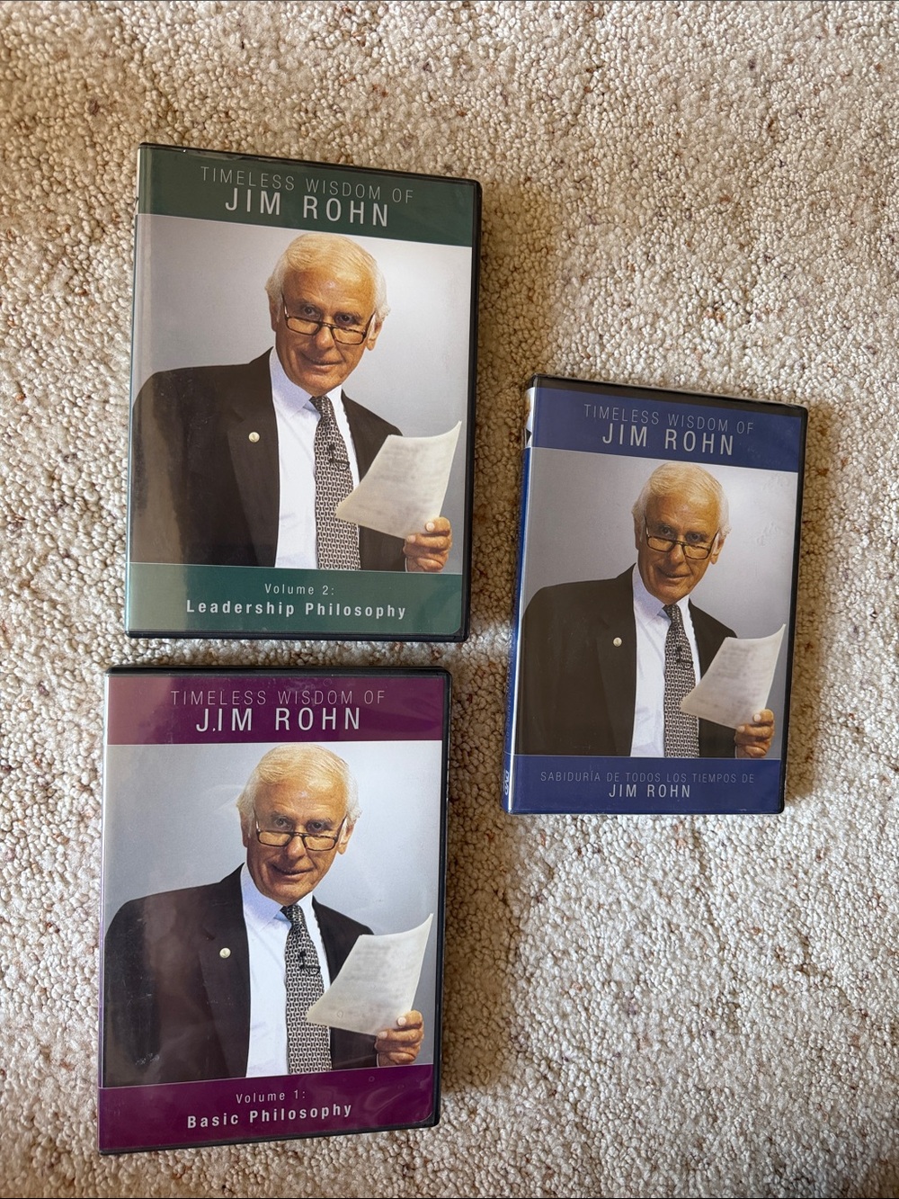 Jim Rohn set of 3, Timeless Wisdom & Spanish version.